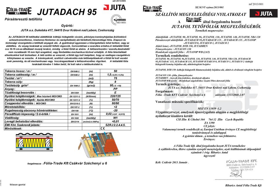 z anyag lerakását az eresztől felfelé végezzük, horizontálisan a szarufára erősítve. tetőalátét fóliát cca 10-15 cm-es átfedéssel muszáj lerakni, mindig a felső fóliát az alsóra.