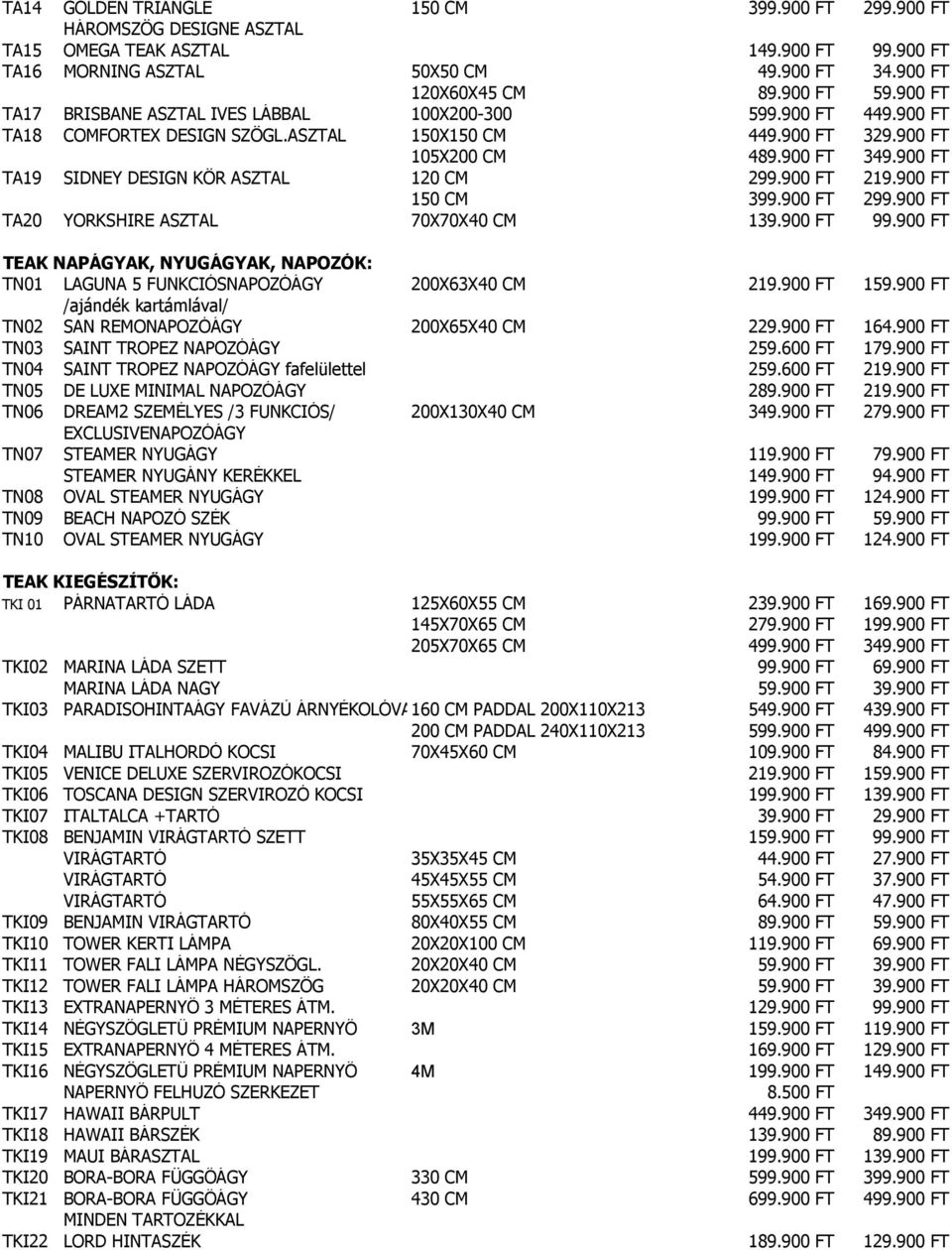 900 FT TA19 SIDNEY DESIGN KÖR ASZTAL 120 CM 299.900 FT 219.900 FT 150 CM 399.900 FT 299.900 FT TA20 YORKSHIRE ASZTAL 70X70X40 CM 139.900 FT 99.
