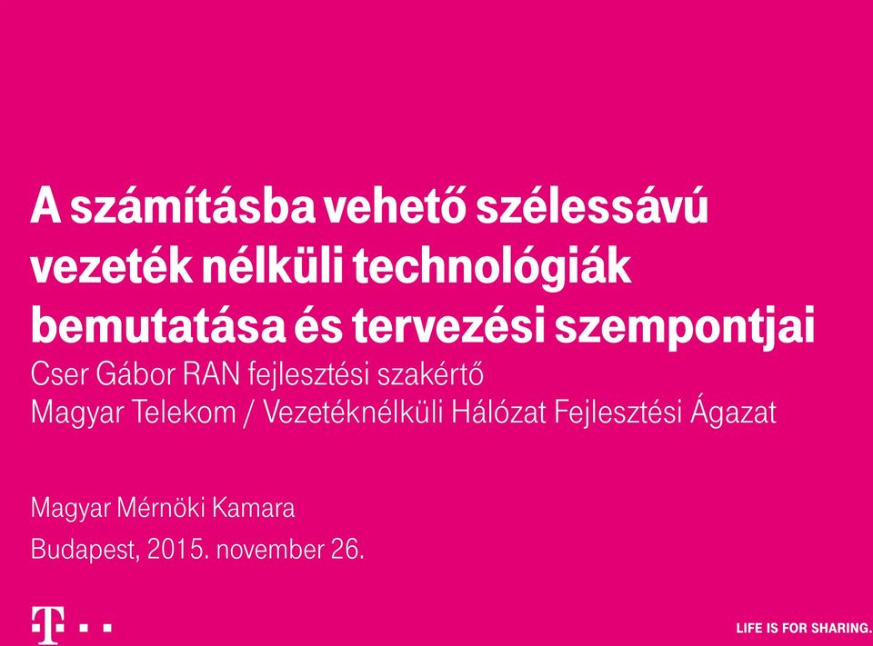 fejlesztési szakértő Magyar Telekom / Vezetéknélküli Hálózat