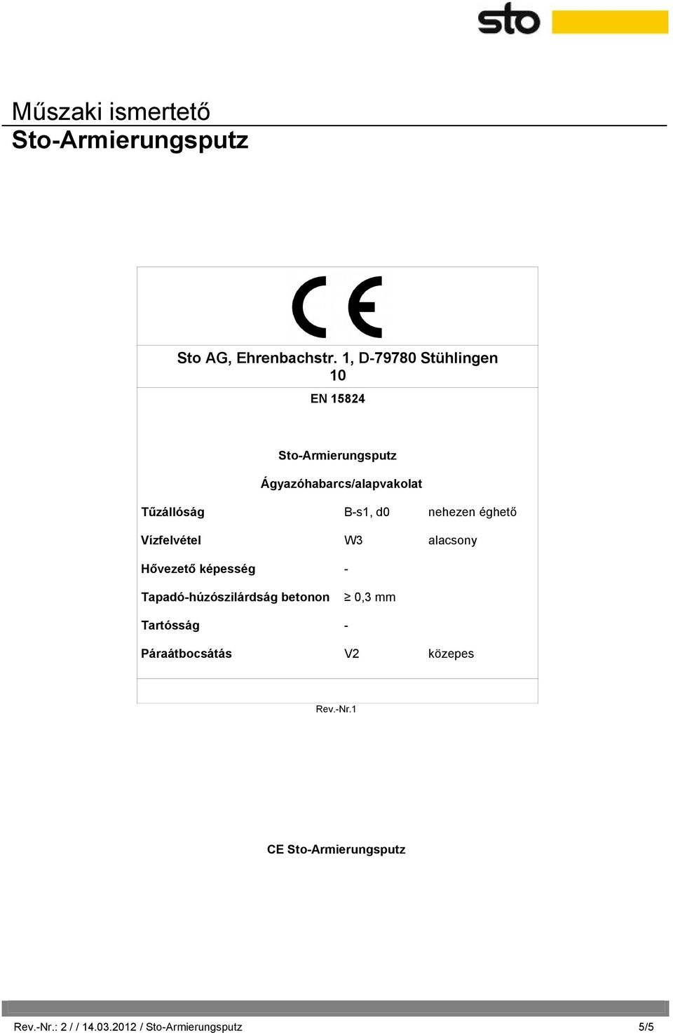 B-s1, d0 nehezen éghető Vízfelvétel W3 alacsony Hővezető képesség -