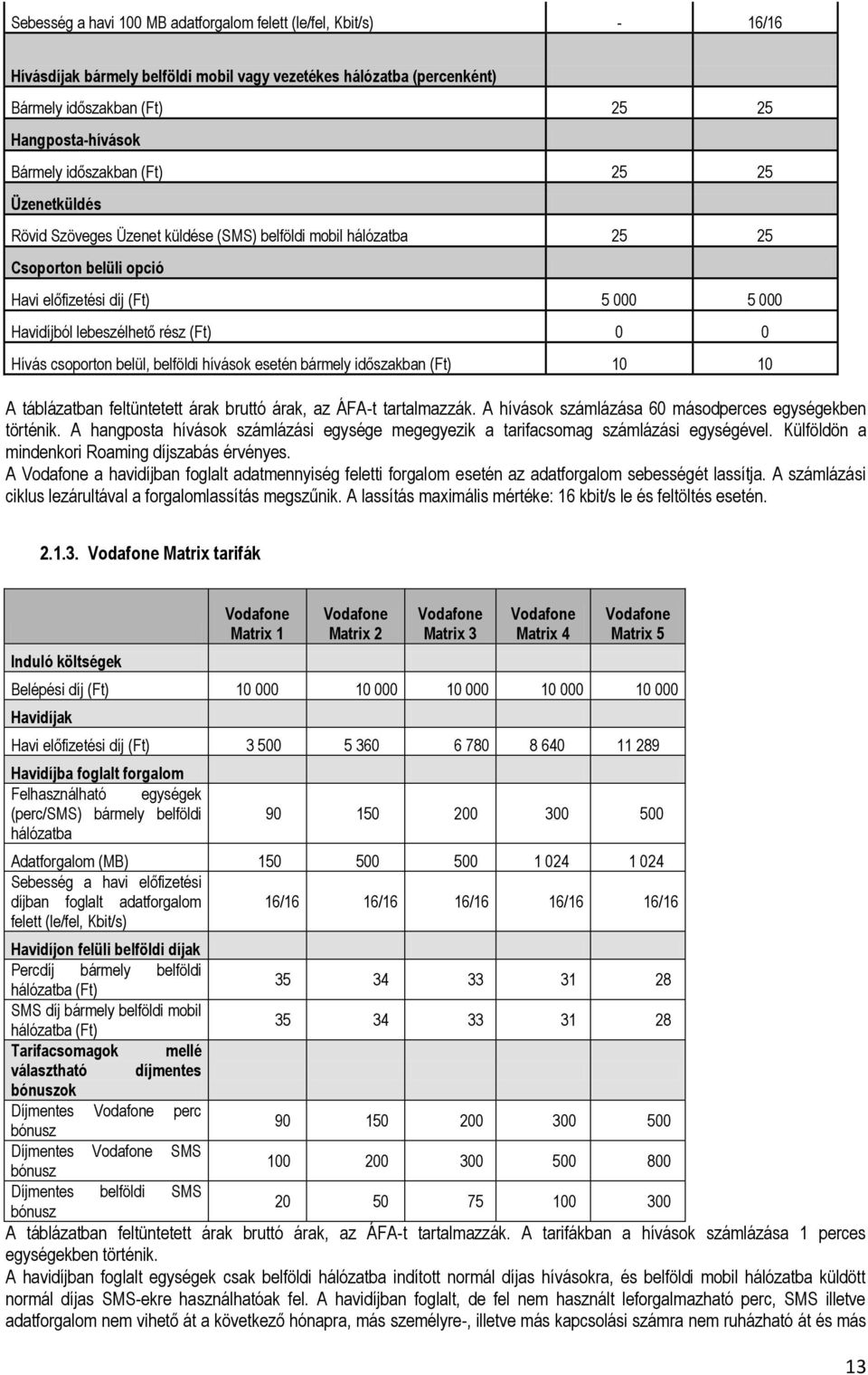 0 Hívás csoporton belül, belföldi hívások esetén bármely időszakban (Ft) 10 10 A táblázatban feltüntetett árak bruttó árak, az ÁFA-t tartalmazzák.