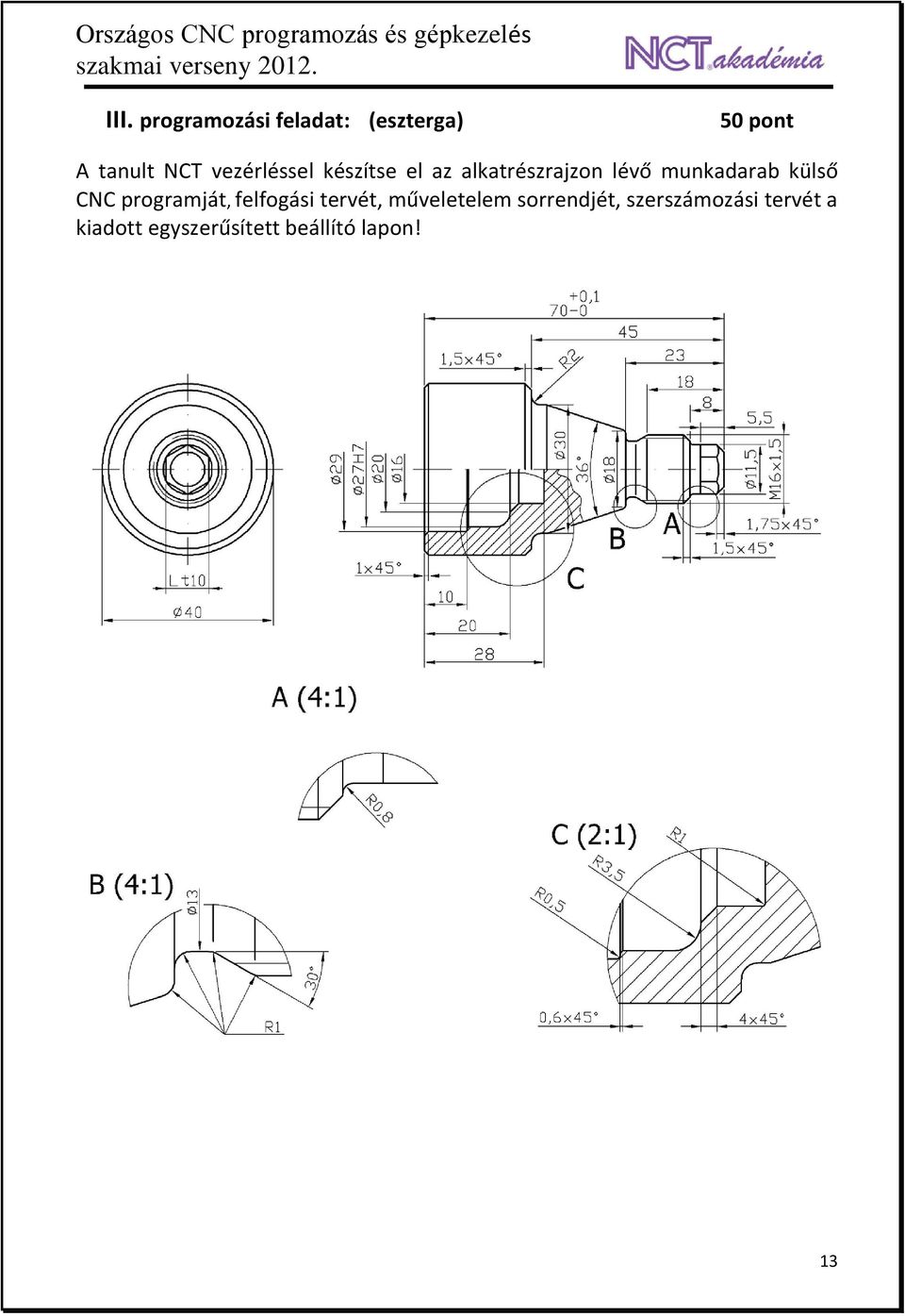 külső CNC programját, felfogási tervét, műveletelem