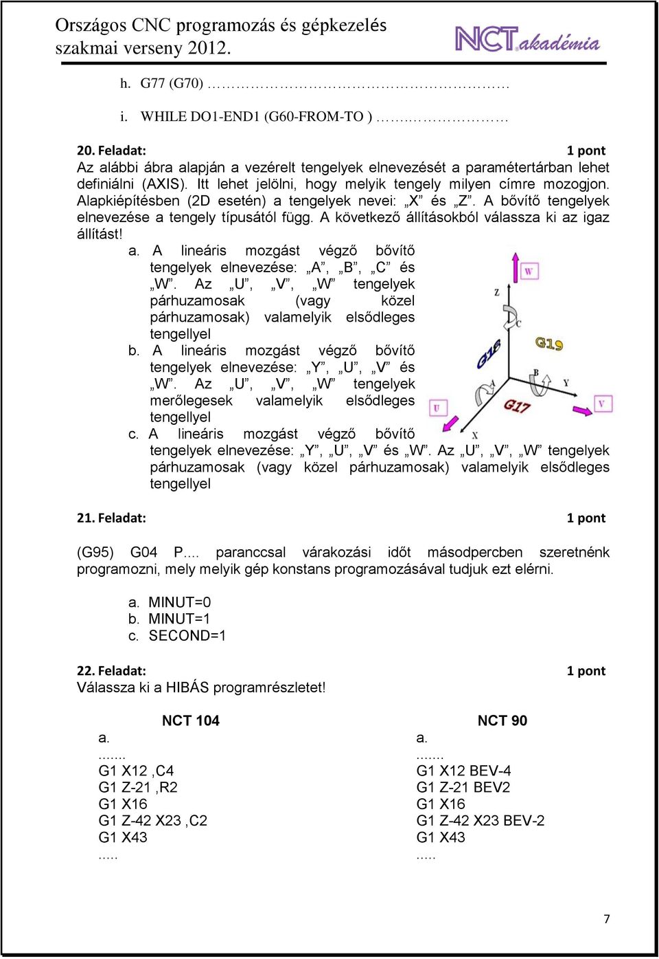 A következő állításokból válassza ki az igaz állítást! a. A lineáris mozgást végző bővítő tengelyek elnevezése: A, B, C és W.