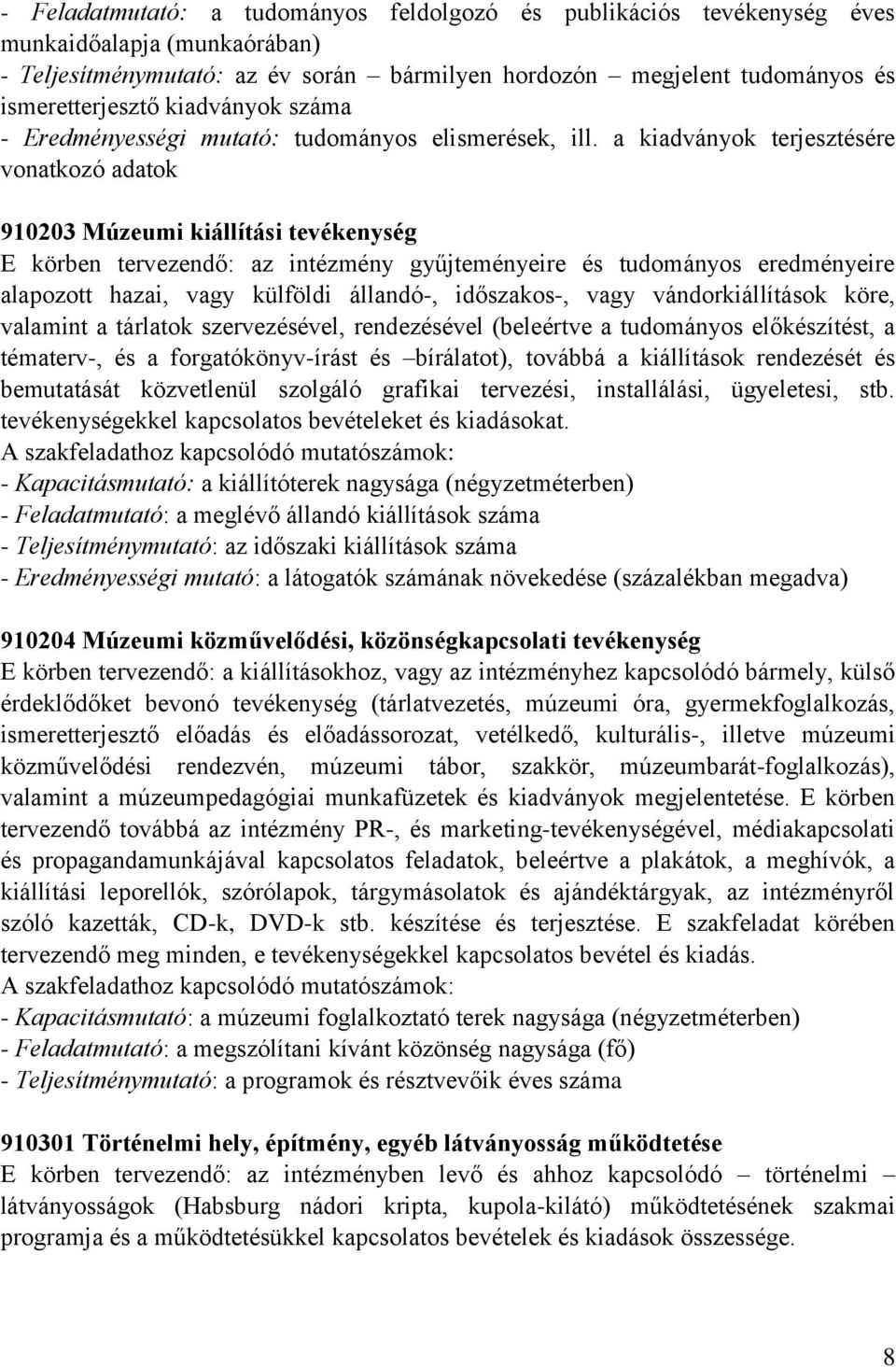 a kiadványok terjesztésére vonatkozó adatok 910203 Múzeumi kiállítási tevékenység E körben tervezendő: az intézmény gyűjteményeire és tudományos eredményeire alapozott hazai, vagy külföldi állandó-,