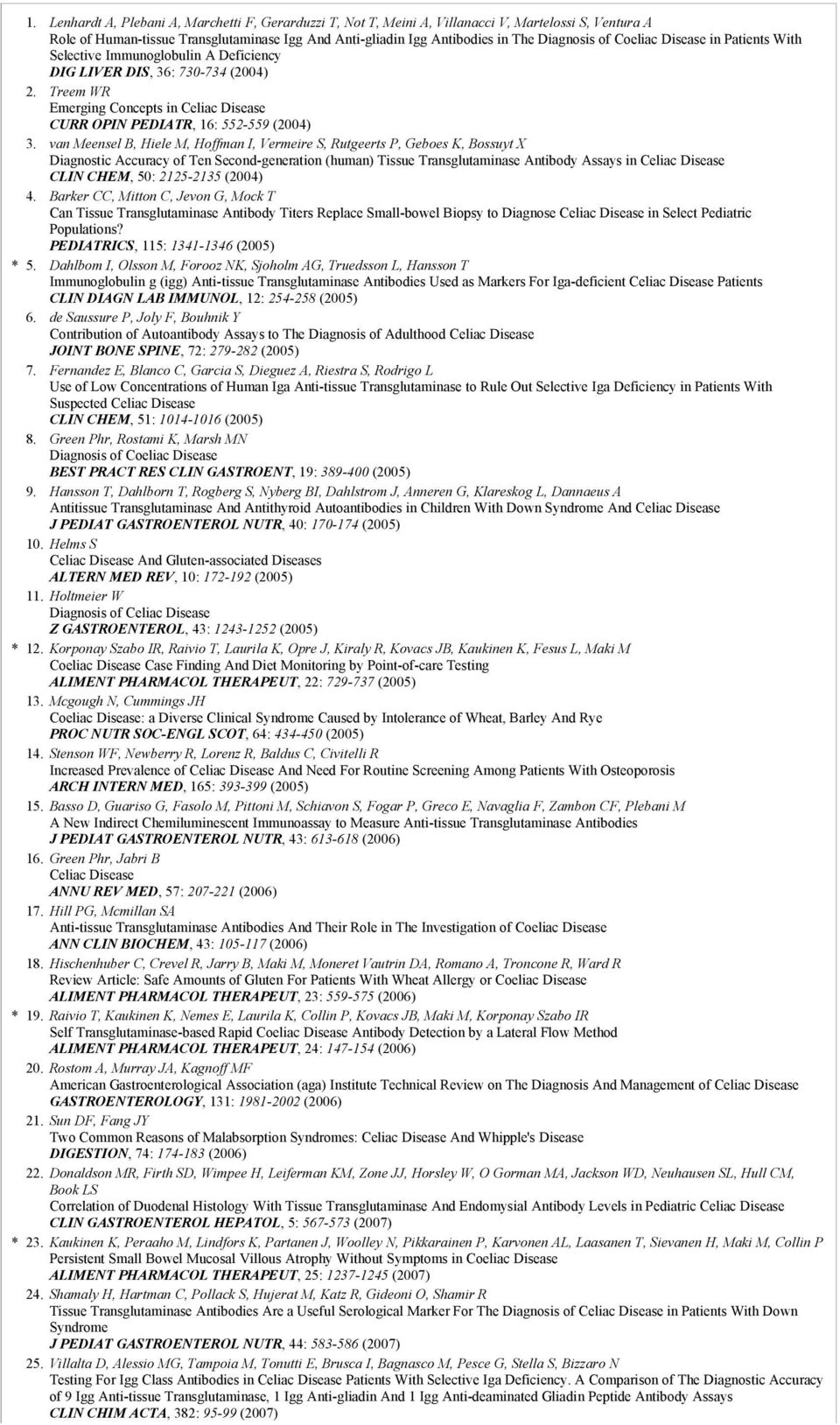 van Meensel B, Hiele M, Hoffman I, Vermeire S, Rutgeerts P, Geboes K, Bossuyt X Diagnostic Accuracy of Ten Second-generation (human) Tissue Transglutaminase Antibody Assays in Celiac Disease CLIN