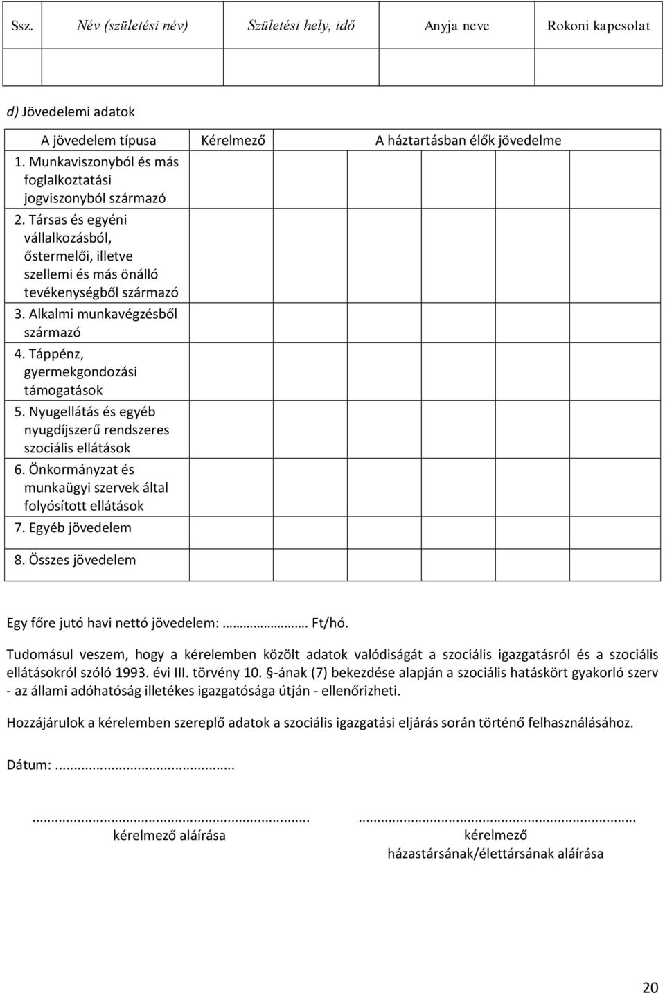 Alkalmi munkavégzésből származó 4. Táppénz, gyermekgondozási támogatások 5. Nyugellátás és egyéb nyugdíjszerű rendszeres szociális ellátások 6.