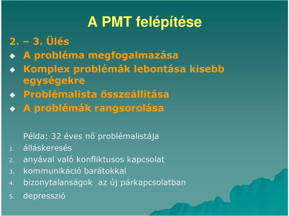 Példa: 32 éves nő problémalistája 1. álláskeresés 2.