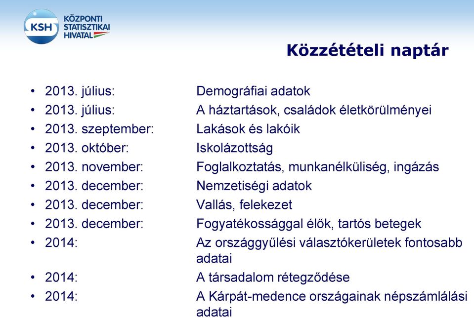 december: Nemzetiségi adatok 2013. december: Vallás, felekezet 2013.