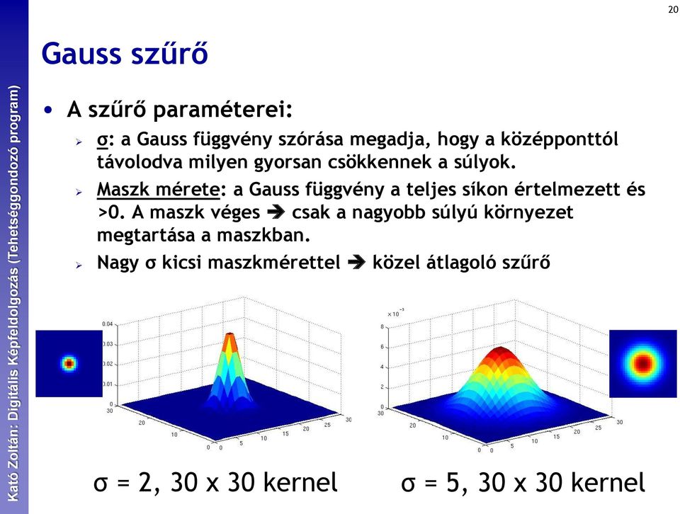 Maszk mérete: a Gauss függvény a teljes síkon értelmezett és >0.