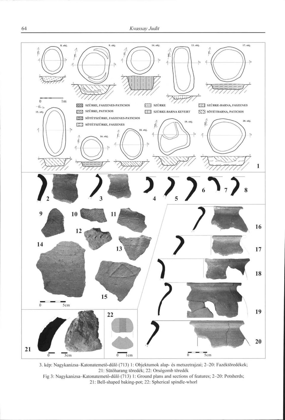 2-20: Fazéktöredékek; 21: Sütőharang töredék; 22: Orsógomb töredék Fig 3: