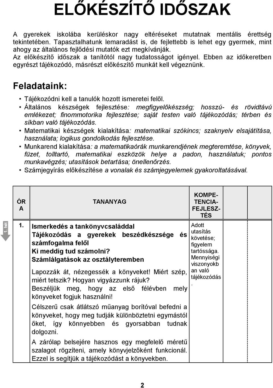 Ebben az időkeretben egyrészt tájékozódó, másrészt előkészítő munkát kell végeznünk. Feladataink: Tájékozódni kell a tanulók hozott ismeretei felől.