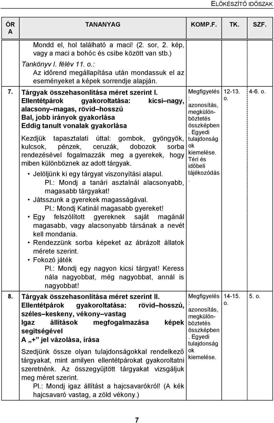 Ellentétpárok gyakoroltatása: kicsi nagy, alacsony magas, rövid hosszú Bal, jobb irányok gyakorlása Eddig tanult vonalak gyakorlása Kezdjük tapasztalati úttal: gombok, gyöngyök, kulcsok, pénzek,