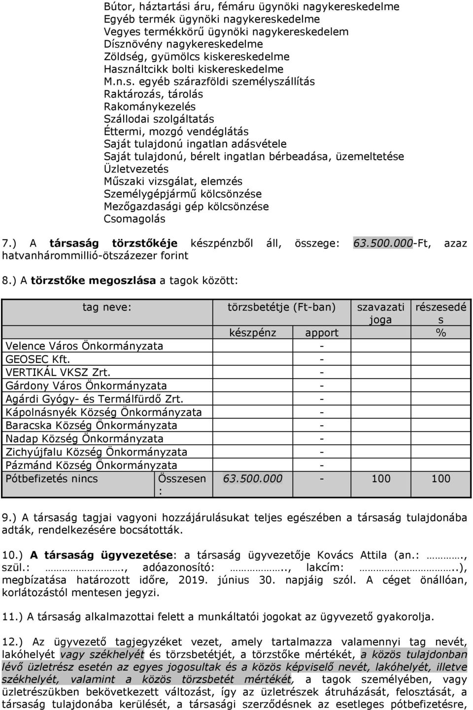 Saját tulajdonú, bérelt ingatlan bérbeadása, üzemeltetése Üzletvezetés Mőszaki vizsgálat, elemzés Személygépjármő kölcsönzése Mezıgazdasági gép kölcsönzése Csomagolás 7.