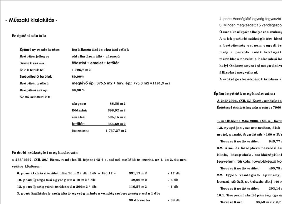 : 395,5 m + terv. ép.