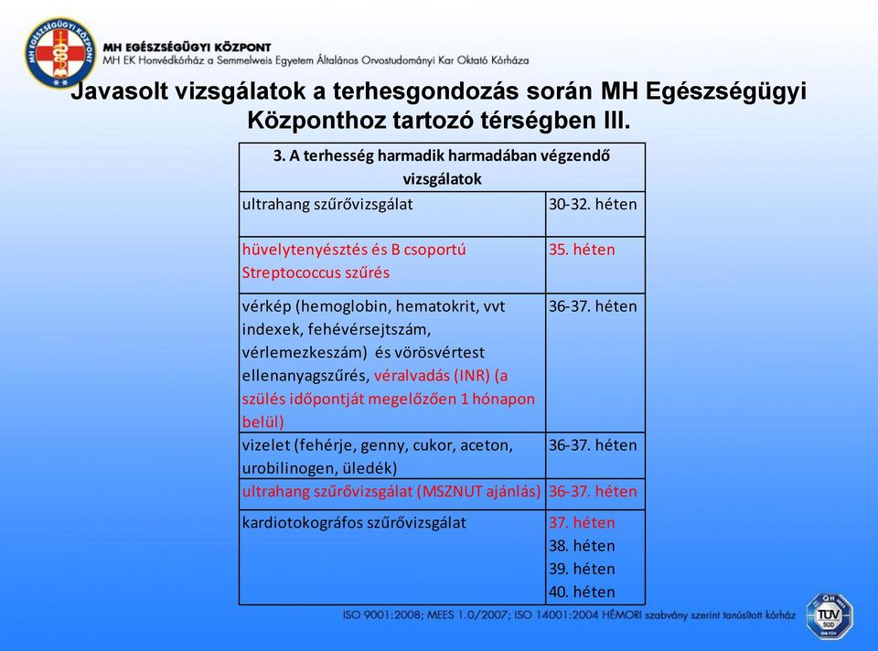 héten vérkép (hemoglobin, hematokrit, vvt 36-37.