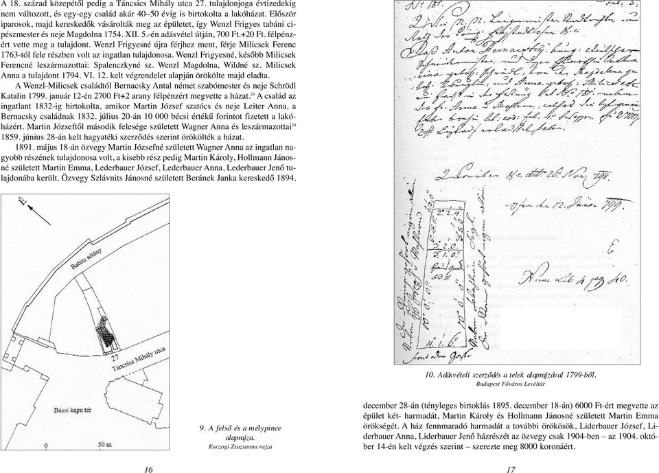 Wenzl Frigyesné újra férjhez ment, férje Milicsek Ferenc 1763-tól fele részben volt az ingatlan tulajdonosa. Wenzl Frigyesné, később Milicsek Ferencné leszármazottai: Spalenczkyné sz.