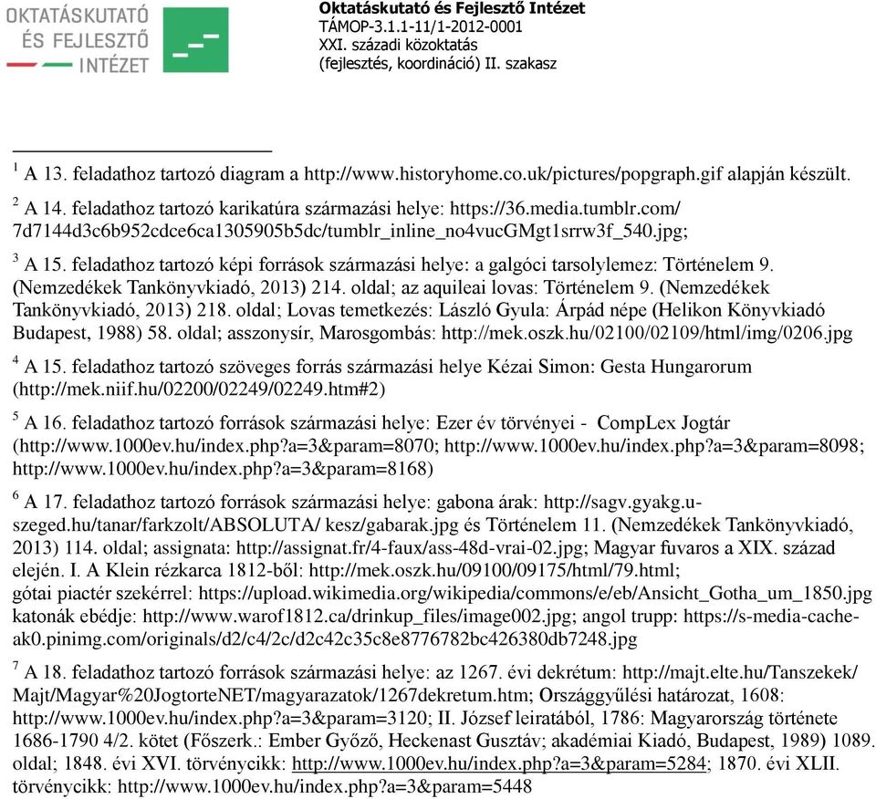 (Nemzedékek Tankönyvkiadó, 2013) 214. oldal; az aquileai lovas: Történelem 9. (Nemzedékek Tankönyvkiadó, 2013) 218.