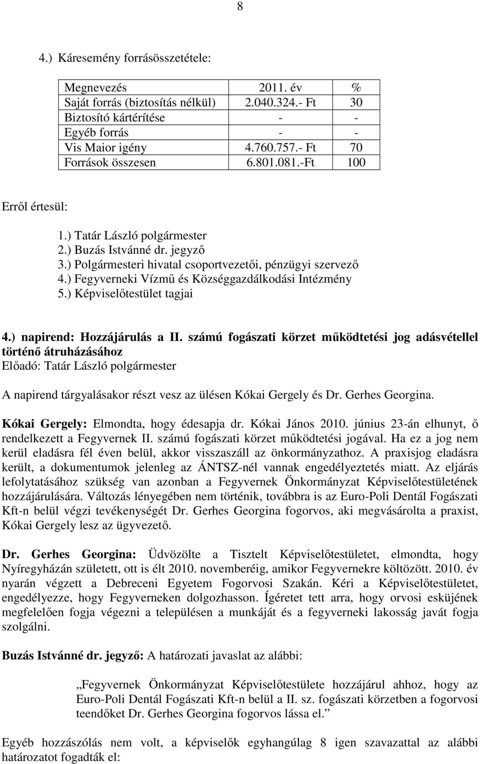 ) Fegyverneki Vízmű és Községgazdálkodási Intézmény 5.) Képviselőtestület tagjai 4.) napirend: Hozzájárulás a II.