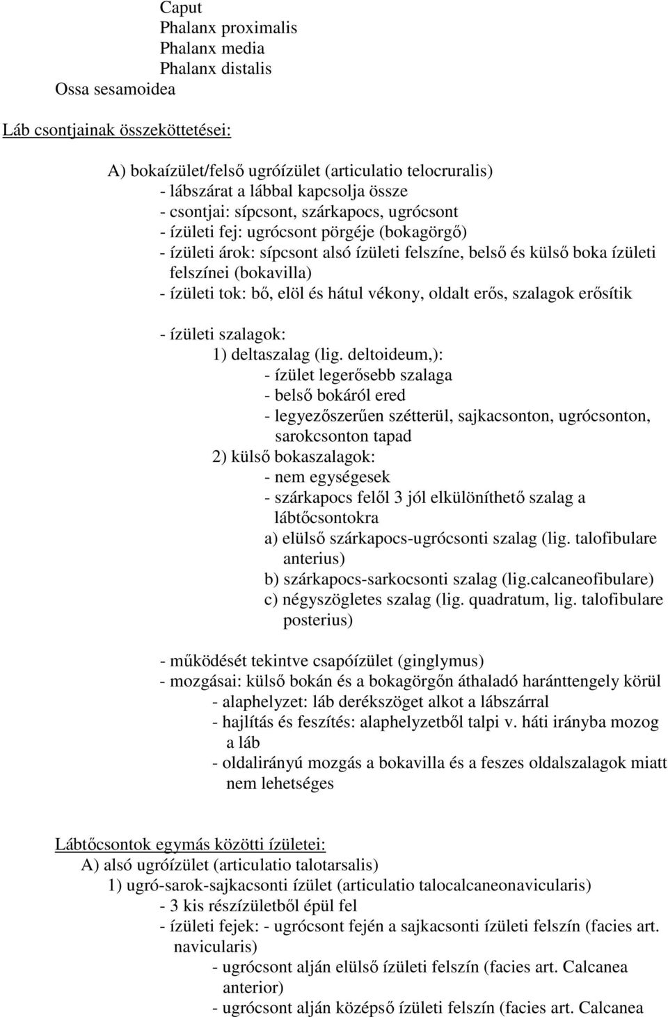 tok: bő, elöl és hátul vékony, oldalt erős, szalagok erősítik - ízületi szalagok: 1) deltaszalag (lig.