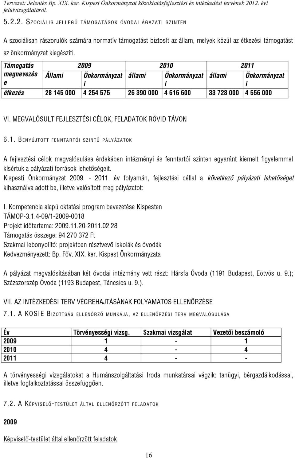 MEGVALÓSULT FEJLESZTÉSI CÉLOK, FELADATOK RÖVID TÁVON 6.1.