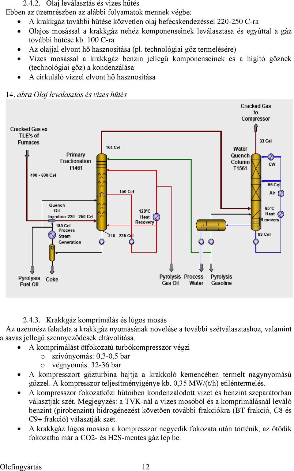 technológiai gőz termelésére) Vizes mosással a krakkgáz benzin jellegű komponenseinek és a hígító gőznek (technológiai gőz) a kondenzálása A cirkuláló vízzel elvont hő hasznosítása 14.