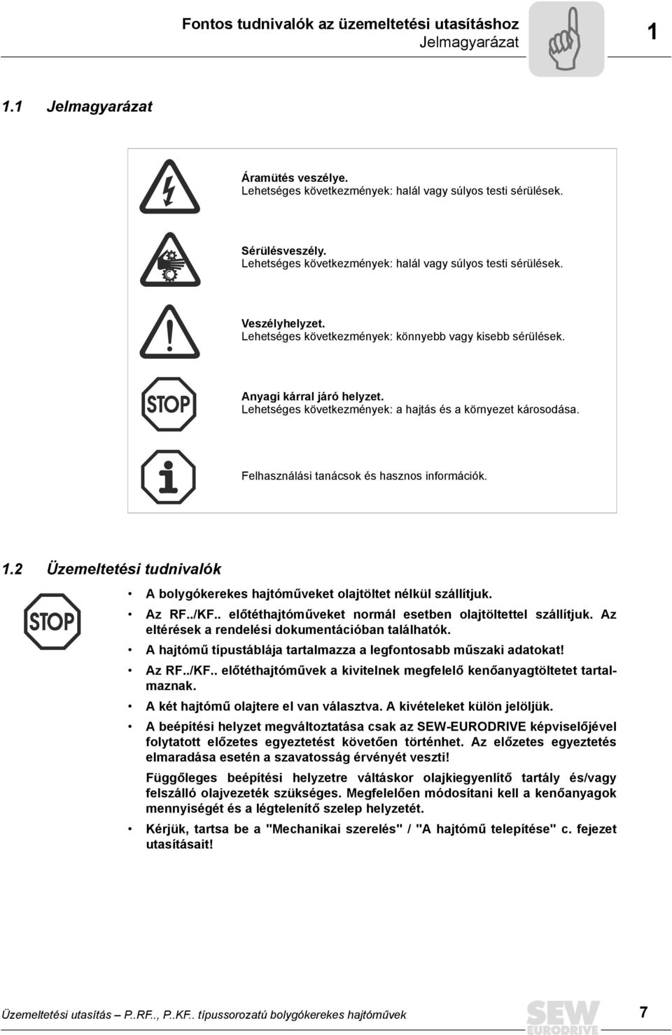 Lehetséges következmények: a hajtás és a környezet károsodása. Felhasználási tanácsok és hasznos információk. 1.2 Üzemeltetési tudnivalók A bolygókerekes hajtóműveket olajtöltet nélkül szállítjuk.