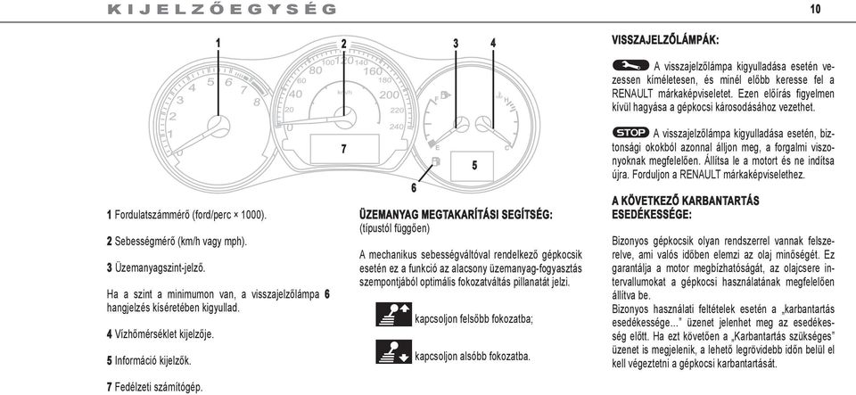 Ha a szint a minimumon van, a visszajelzőlámpa 6 hangjelzés kíséretében kigyullad. 4 Vízhőmérséklet kijelzője. 5 Információ kijelzők.