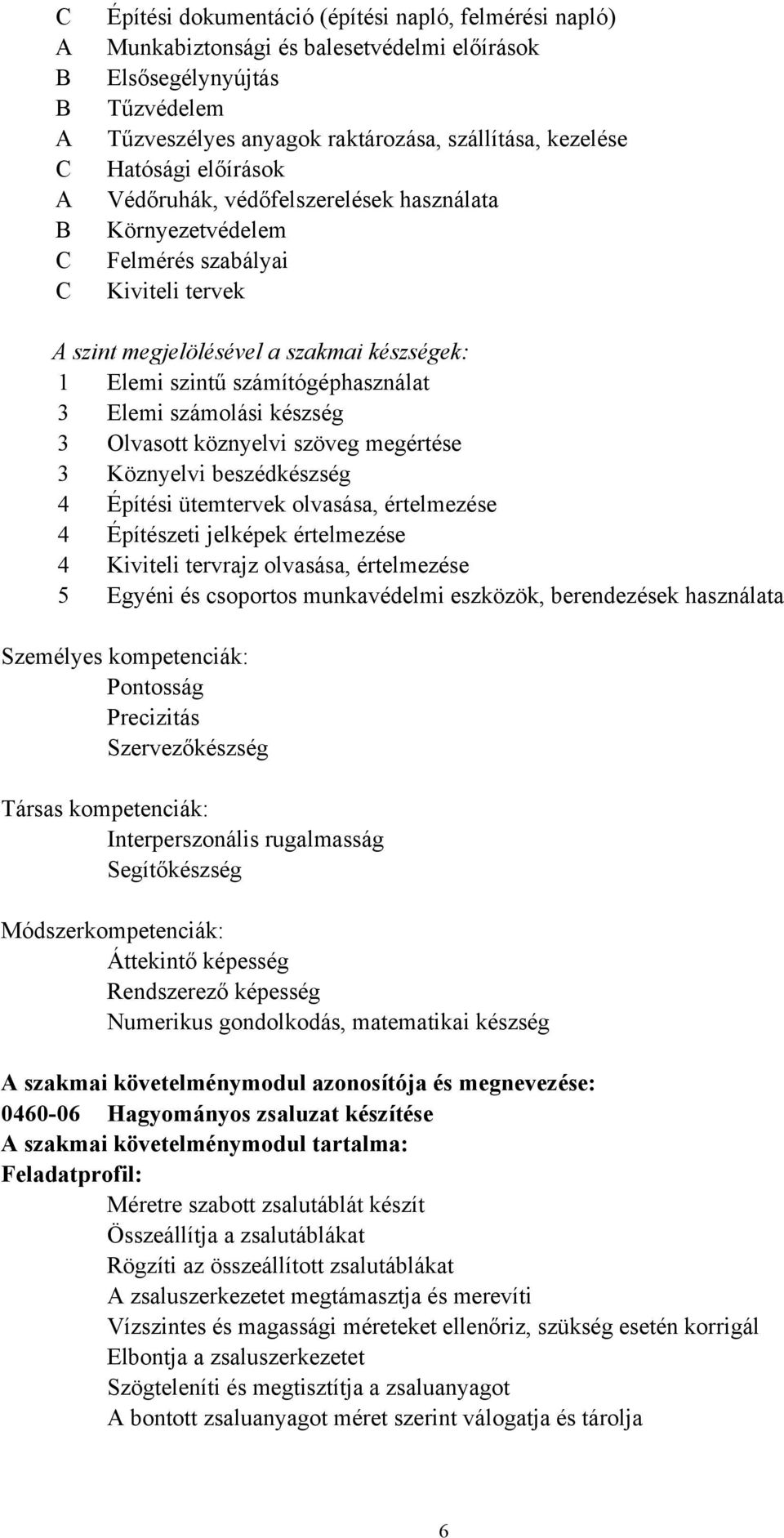 3 Elemi számolási készség 3 Olvasott köznyelvi szöveg megértése 3 Köznyelvi beszédkészség 4 Építési ütemtervek olvasása, értelmezése 4 Építészeti jelképek értelmezése 4 Kiviteli tervrajz olvasása,