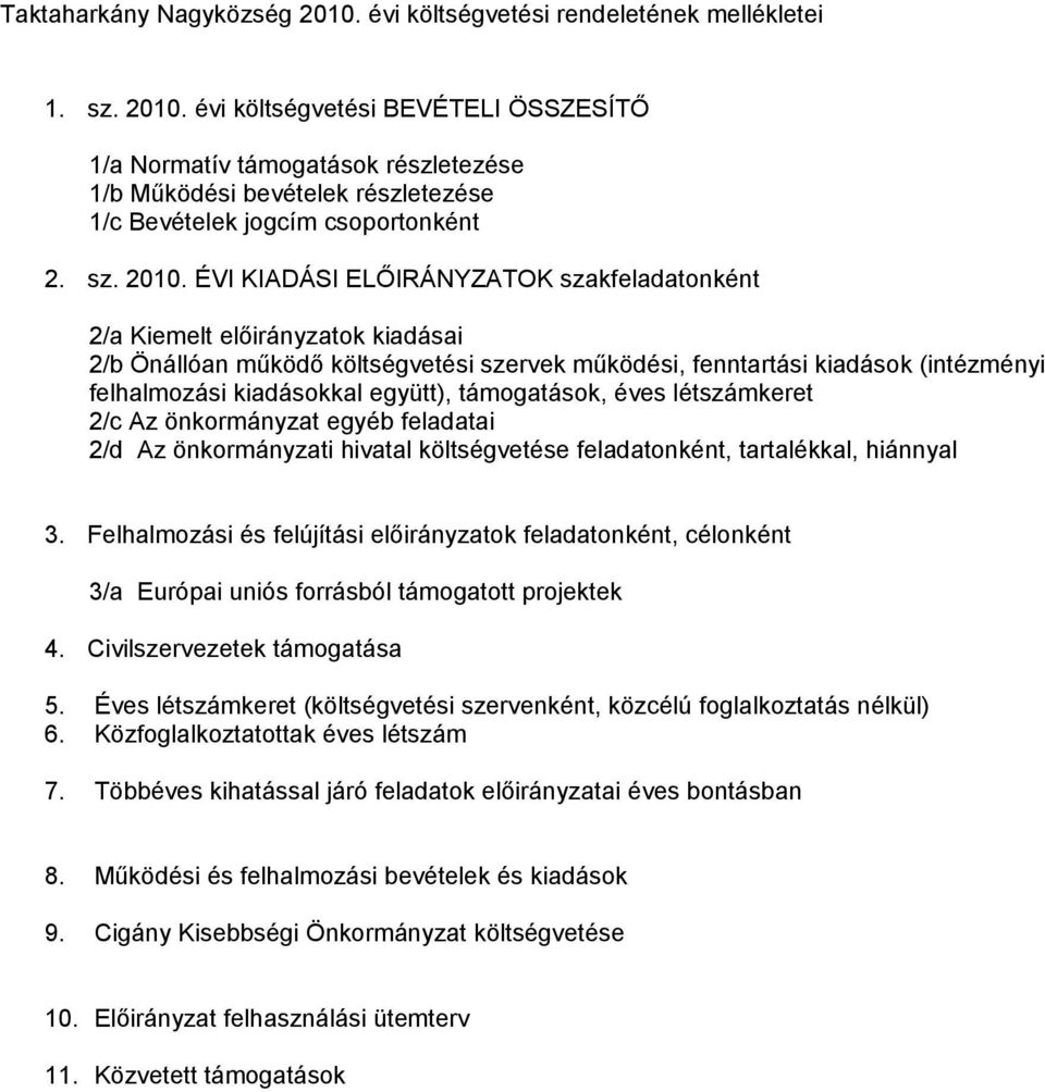 ÉVI KIADÁSI ELŐIRÁNYZATOK szakfeladatonként 2/a Kiemelt előirányzatok kiadásai 2/b Önállóan működő költségvetési szervek működési, fenntartási kiadások (intézményi felhalmozási kiadásokkal együtt),