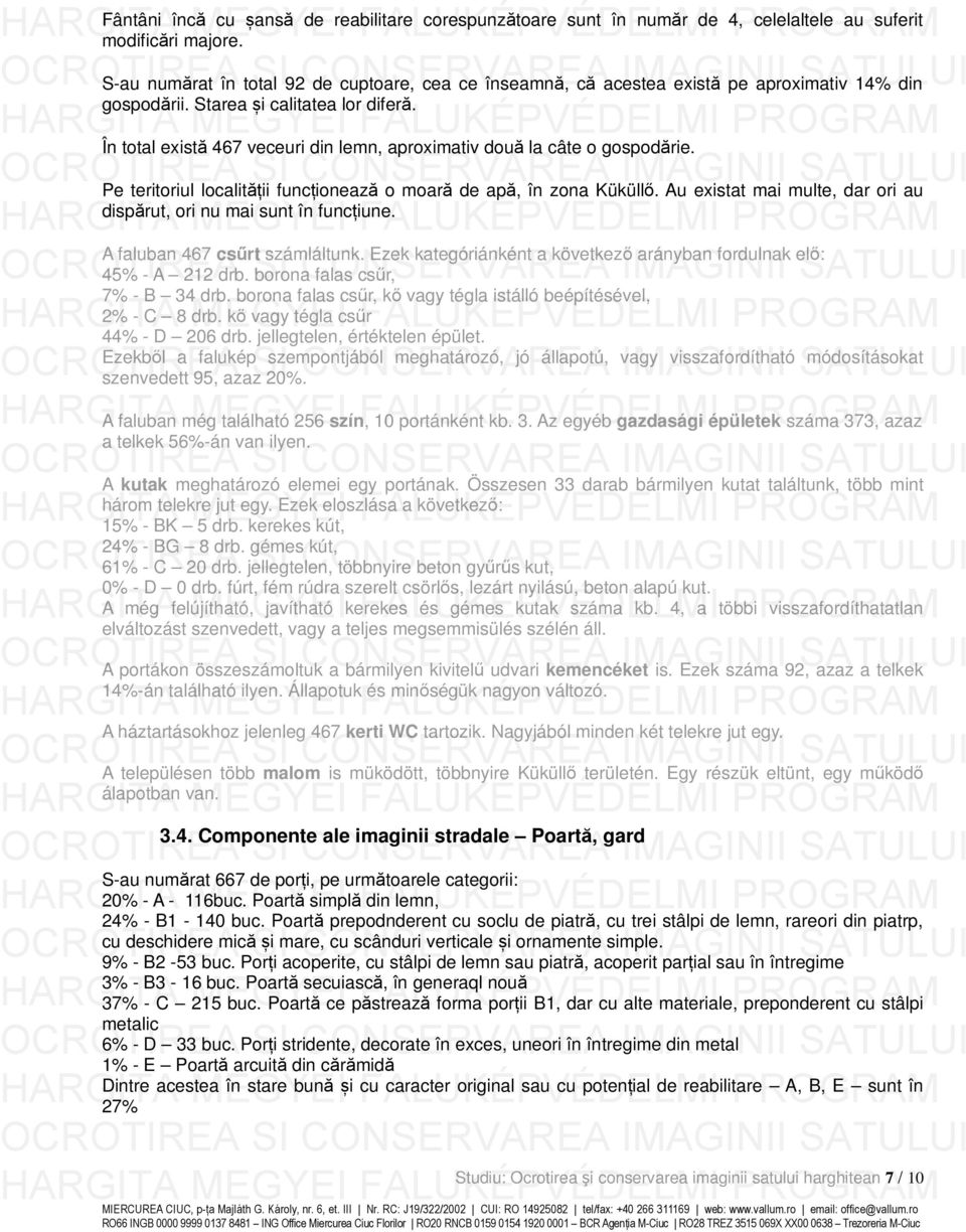 În total există 467 veceuri din lemn, aproximativ două la câte o gospodărie. Pe teritoriul localității funcționează o moară de apă, în zona Küküllő.