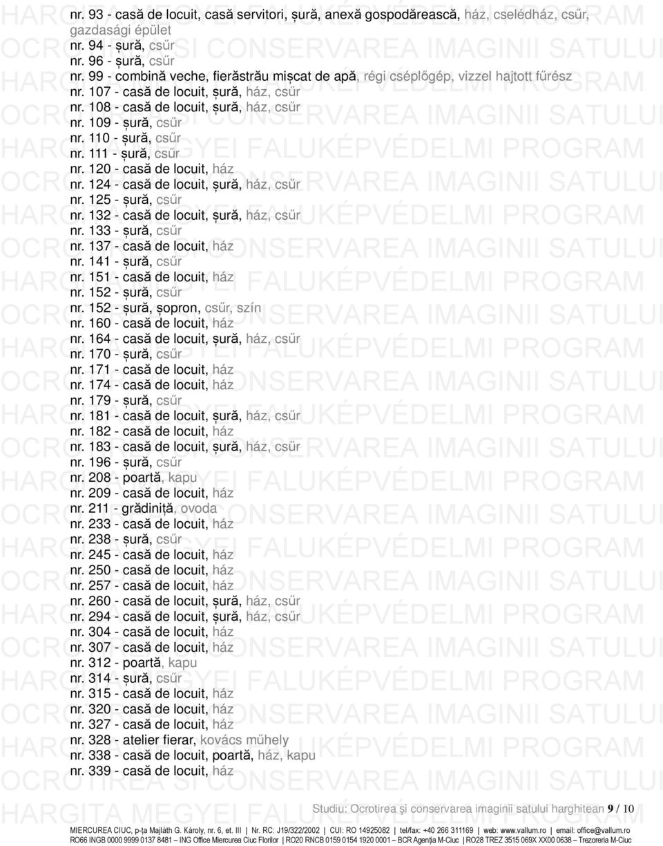 110 - șură, csűr nr. 111 - șură, csűr nr. 120 - casă de locuit, ház nr. 124 - casă de locuit, șură, ház, csűr nr. 125 - șură, csűr nr. 132 - casă de locuit, șură, ház, csűr nr. 133 - șură, csűr nr.