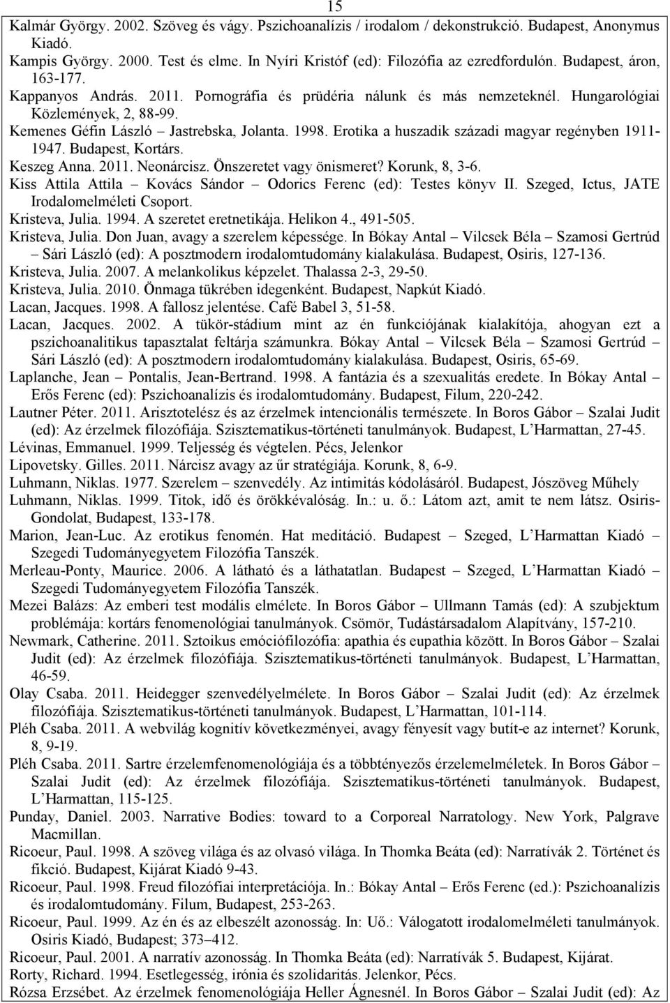 Erotika a huszadik századi magyar regényben 1911-1947. Budapest, Kortárs. Keszeg Anna. 2011. Neonárcisz. Önszeretet vagy önismeret? Korunk, 8, 3-6.