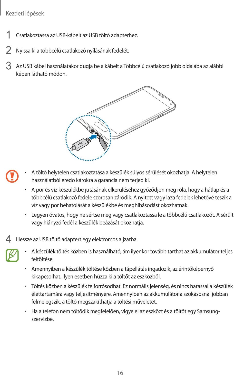 A helytelen használatból eredő károkra a garancia nem terjed ki. A por és víz készülékbe jutásának elkerüléséhez győződjön meg róla, hogy a hátlap és a többcélú csatlakozó fedele szorosan záródik.