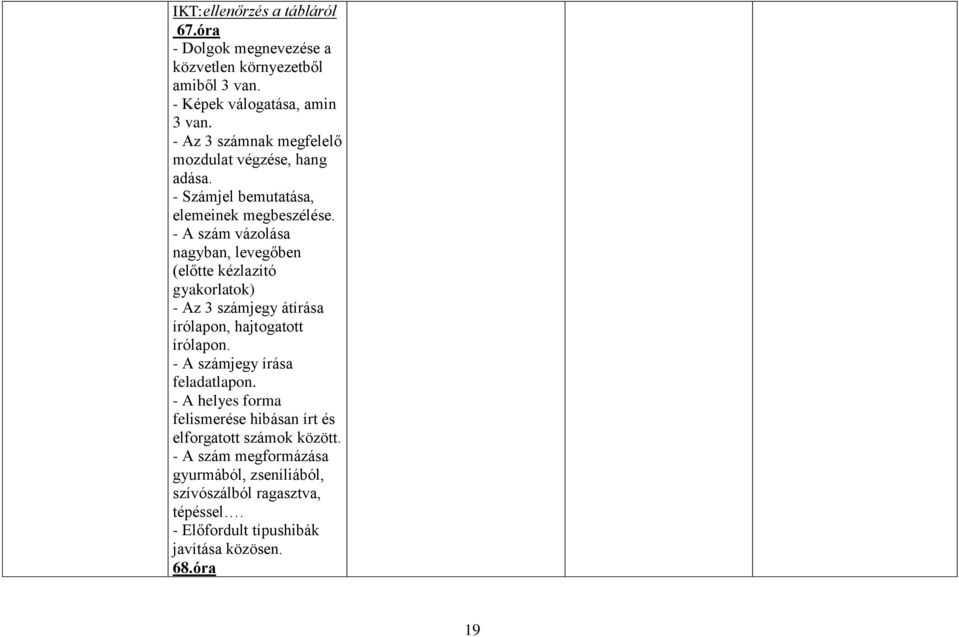 - A szám vázolása nagyban, levegőben (előtte kézlazító gyakorlatok) - Az 3 számjegy átírása írólapon, hajtogatott írólapon.