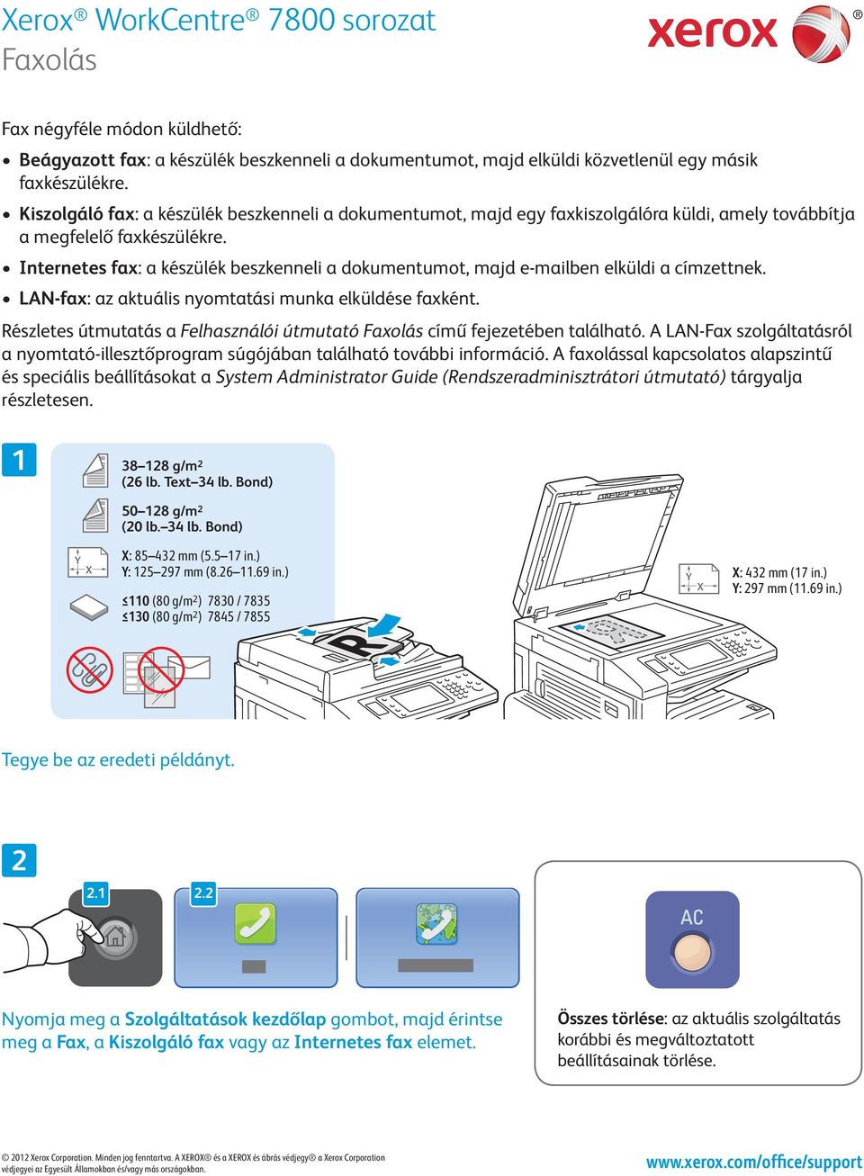 Internetes fax: a készülék beszkenneli a dokumentumot, majd e-mailben elküldi a címzettnek. LAN-fax: az aktuális nyomtatási munka elküldése faxként.