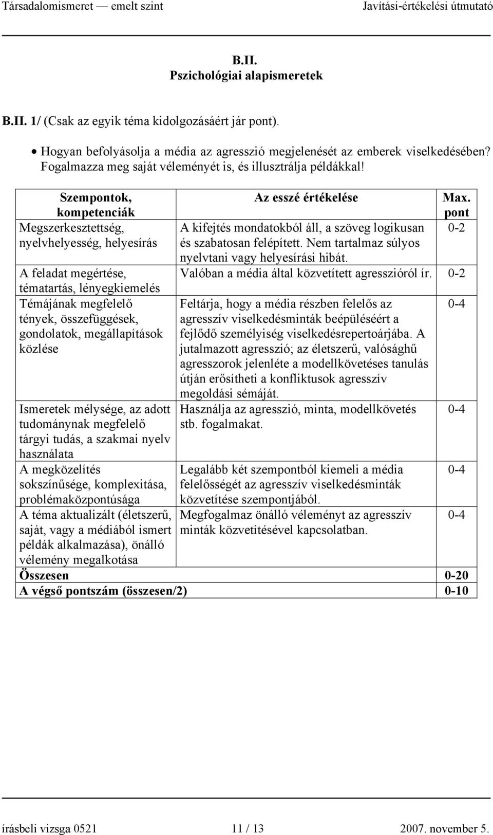 nyelvhelyesség, helyesírás A feladat megértése, tématartás, lényegkiemelés Témájának megfelelő tények, összefüggések, gondolatok, megállapítások közlése Ismeretek mélysége, az adott tudománynak