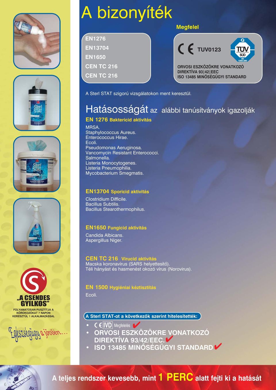 Salmonella. Listeria Monocytogenes. Listeria Pneumophilia. Mycobacterium Smegmatis. EN13704 Sporicid aktivitás Clostridium Difficile. Bacillus Subtilis. Bacillus Stearothermophilus.