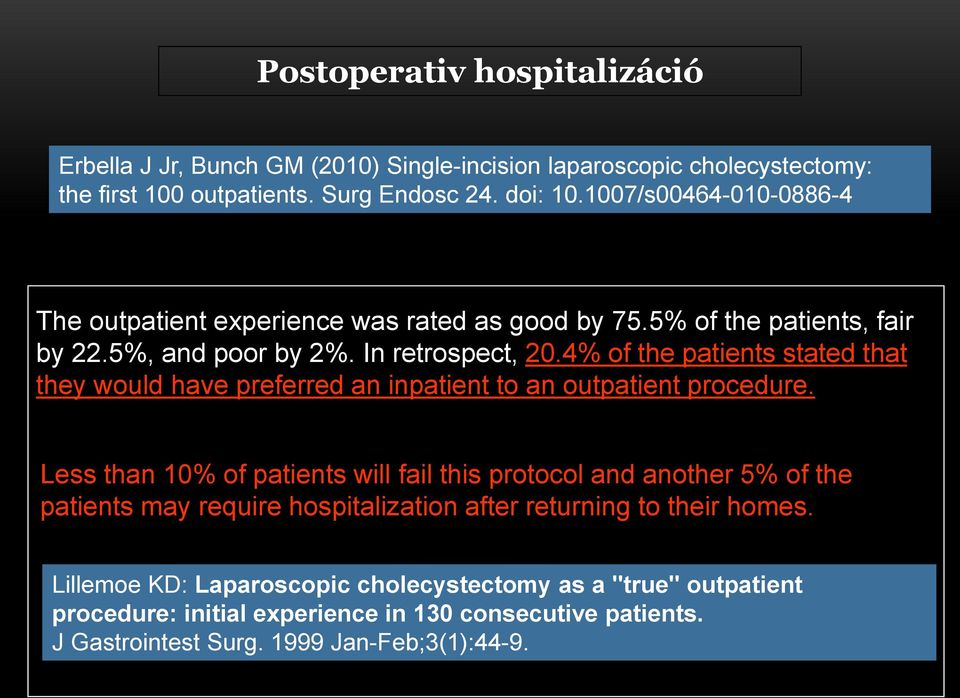 4% of the patients stated that they would have preferred an inpatient to an outpatient procedure.
