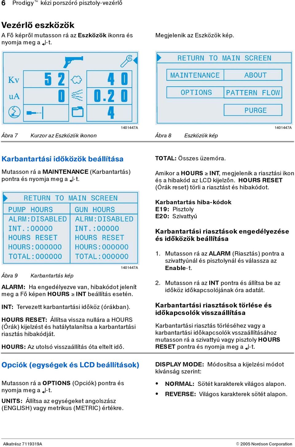 Amikor a HOUR INT,megjelenikariasztásiikon és a hibakód az LCD kijelzőn. HOUR REET (Órák reset) törli a riasztást és hibakódot.