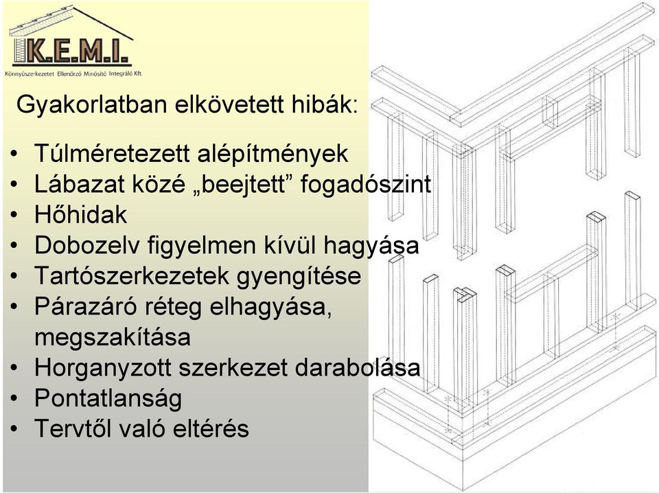 Tartószerkezetek gyengítése Párazáró réteg elhagyása, megszakítása