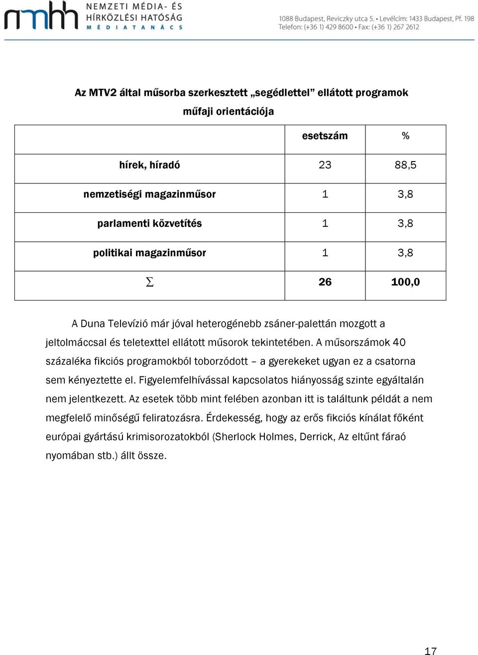 A műsorszámok 40 százaléka fikciós programokból toborzódott a gyerekeket ugyan ez a csatorna sem kényeztette el. Figyelemfelhívással kapcsolatos hiányosság szinte egyáltalán nem jelentkezett.