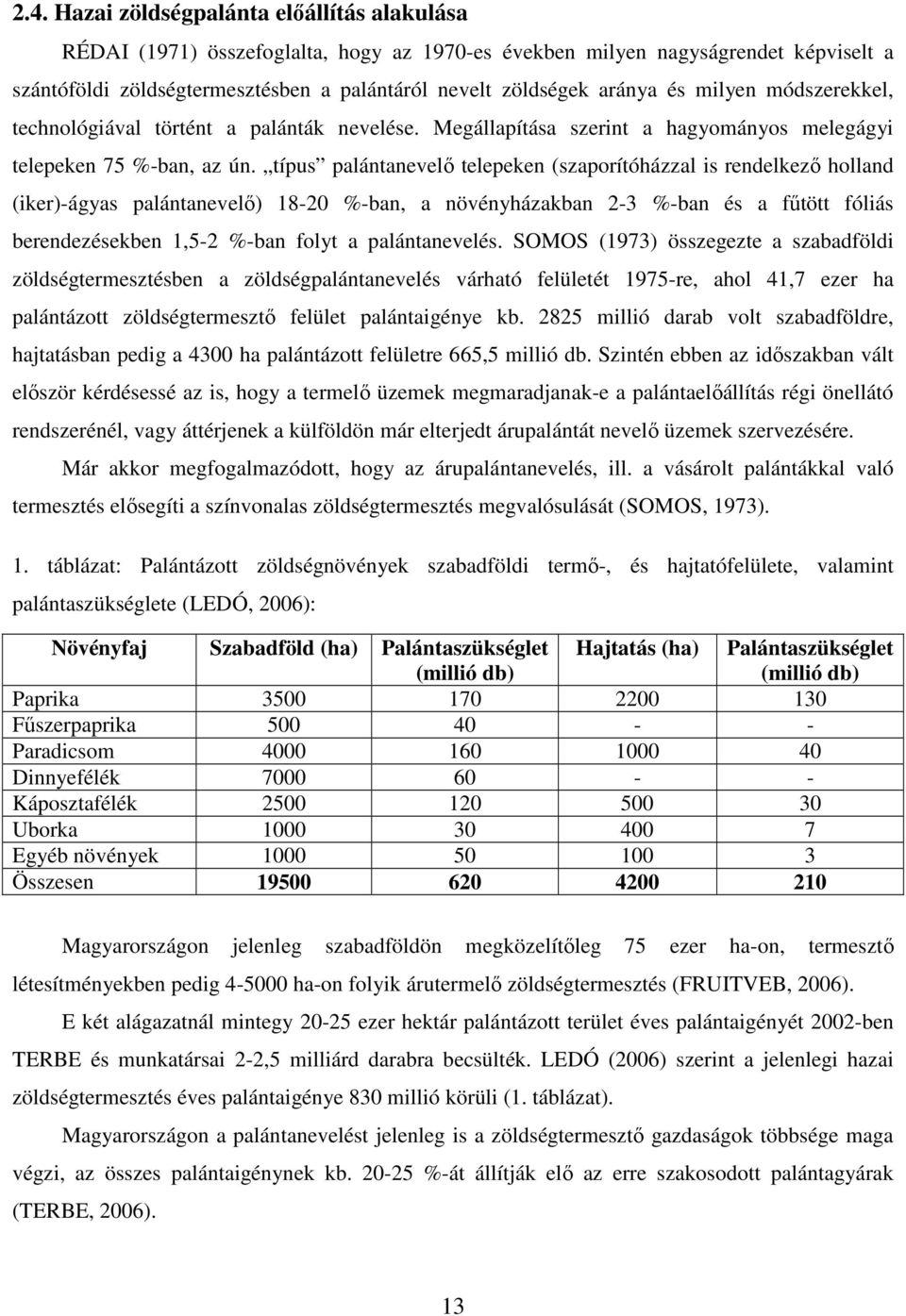 típus palántanevelı telepeken (szaporítóházzal is rendelkezı holland (iker)-ágyas palántanevelı) 18-20 %-ban, a növényházakban 2-3 %-ban és a főtött fóliás berendezésekben 1,5-2 %-ban folyt a