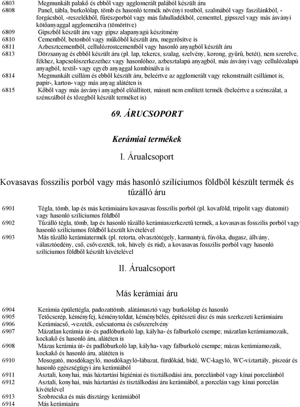 vagy műkőből készült áru, megerősítve is 6811 Azbesztcementből, cellulózrostcementből vagy hasonló anyagból készült áru 6813 Dörzsanyag és ebből készült áru (pl.