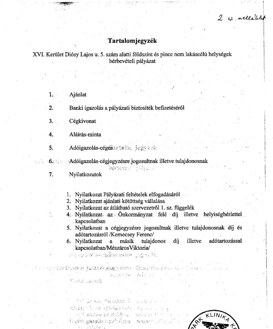 Nyilatkozatok 1. Nyilatkozat Pályázati feltételek elfogadásáról 2. Nyilatkozat ajánlati kötöttség vállalása 3. Nyilatkozat az 