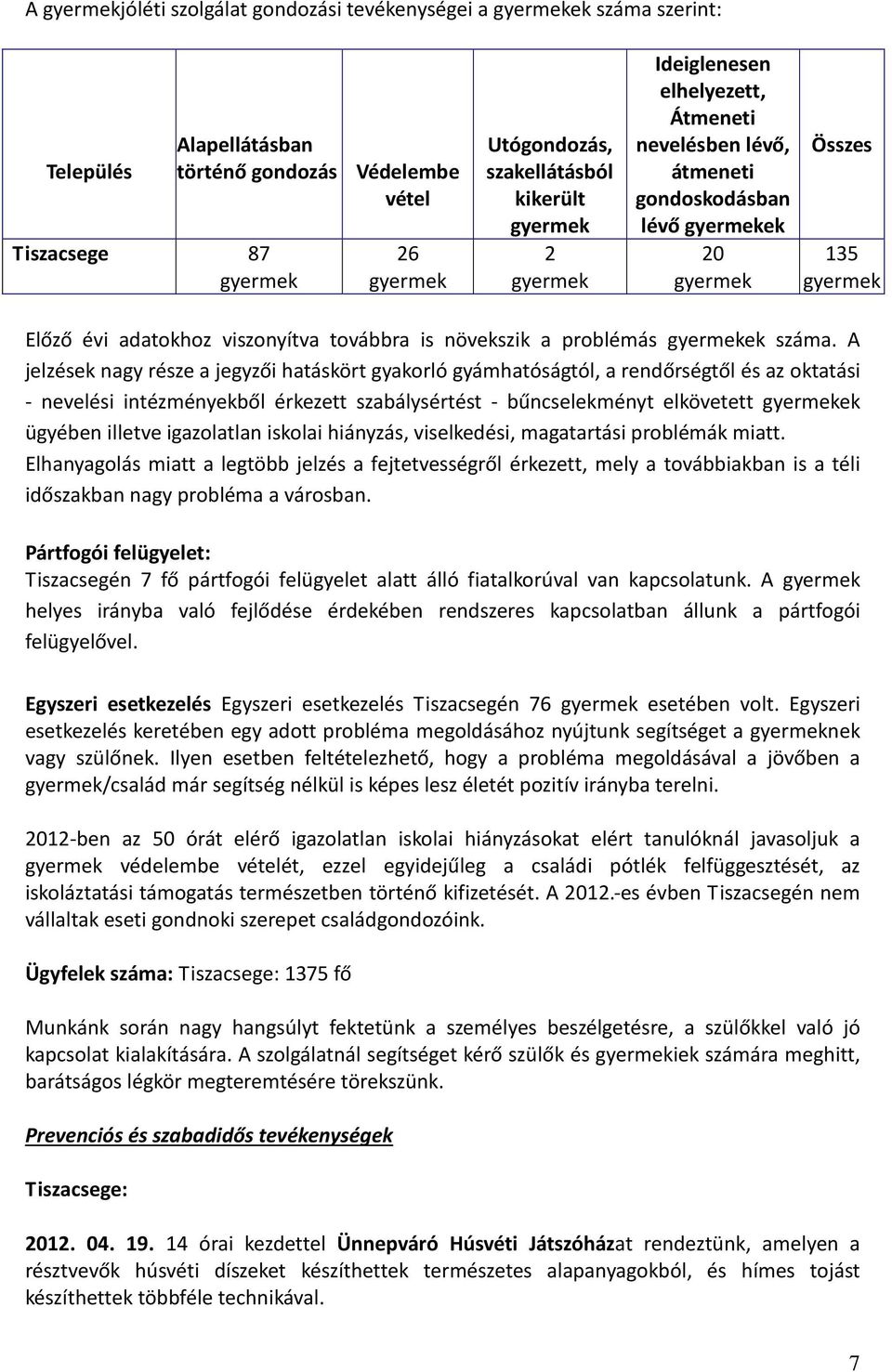 A jelzések nagy része a jegyzői hatáskört gyakorló gyámhatóságtól, a rendőrségtől és az oktatási - nevelési intézményekből érkezett szabálysértést - bűncselekményt elkövetett ek ügyében illetve