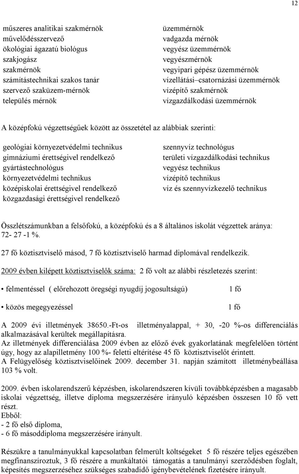 az alábbiak szerinti: geológiai környezetvédelmi technikus gimnáziumi érettségivel rendelkező gyártástechnológus környezetvédelmi technikus középiskolai érettségivel rendelkező közgazdasági