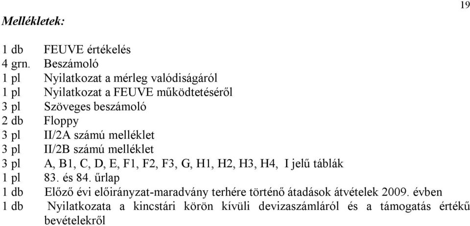 Floppy 3 pl II/2A számú melléklet 3 pl II/2B számú melléklet 3 pl A, B1, C, D, E, F1, F2, F3, G, H1, H2, H3, H4, I jelű