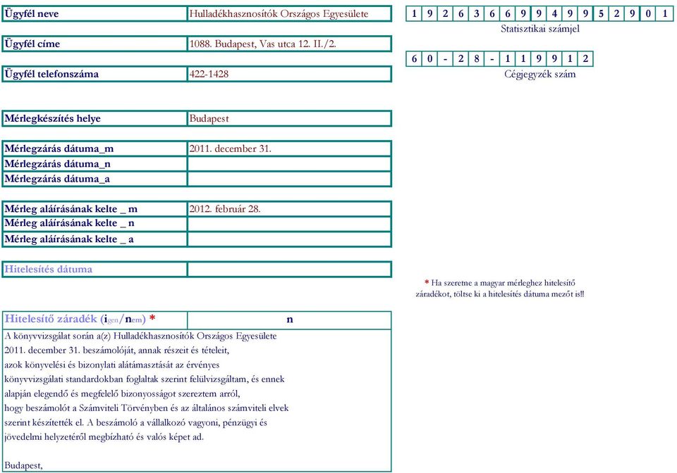 Mérlegzárás dátuma_n Mérlegzárás dátuma_a Mérleg aláírásának kelte _ m 2012. február 28.