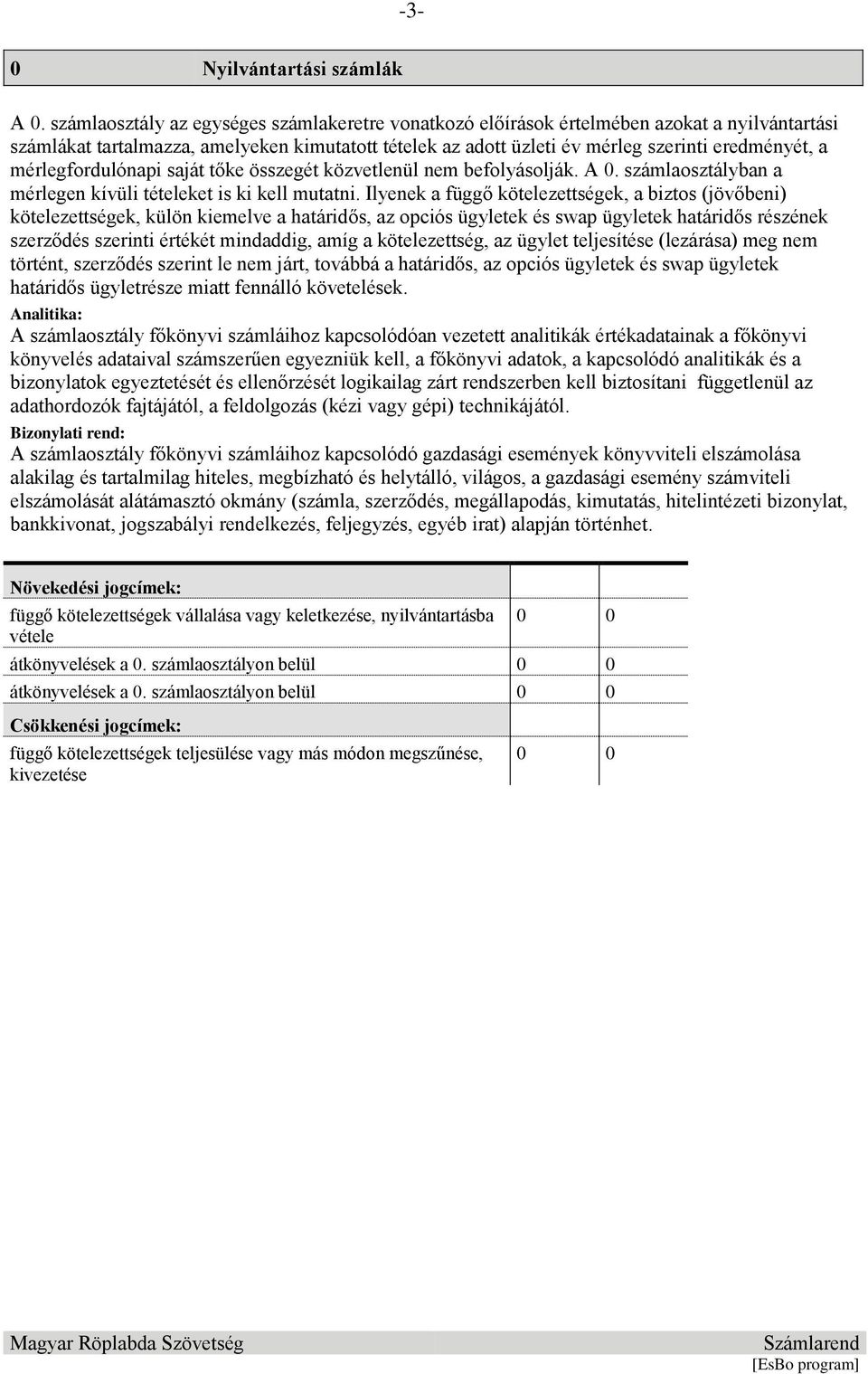 mérlegfordulónapi saját tőke összegét közvetlenül nem befolyásolják. A 0. számlaosztályban a mérlegen kívüli tételeket is ki kell mutatni.