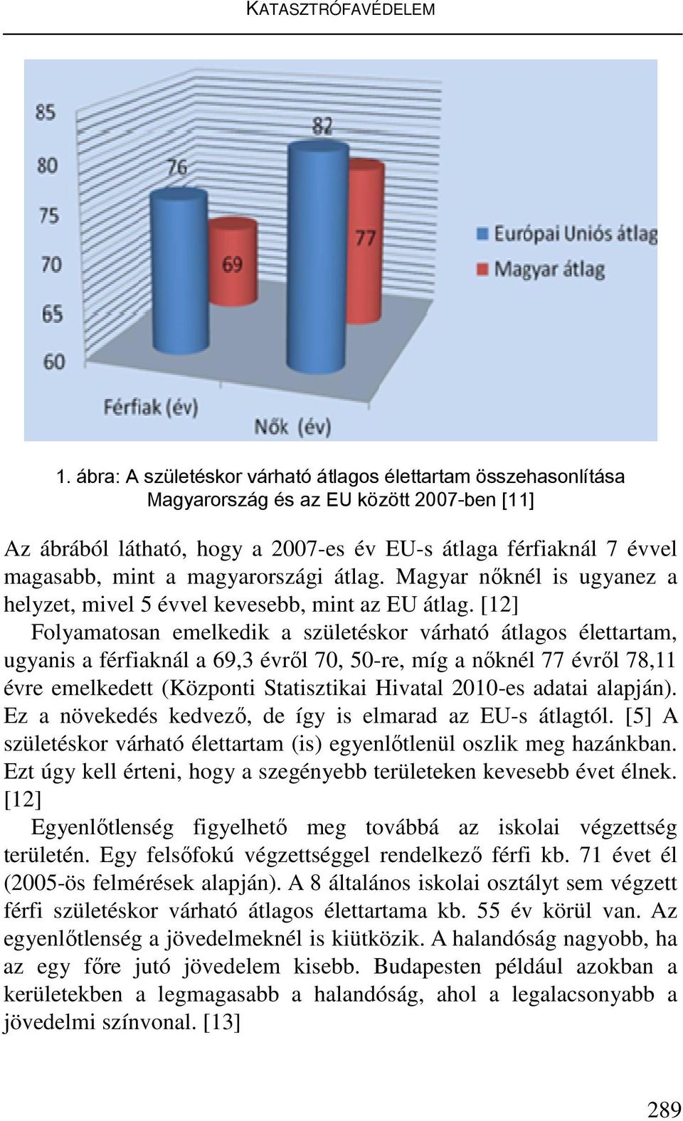 [12] Folyamatosan emelkedik a születéskor várható átlagos élettartam, ugyanis a férfiaknál a 69,3 évről 70, 50-re, míg a nőknél 77 évről 78,11 évre emelkedett (Központi Statisztikai Hivatal 2010-es